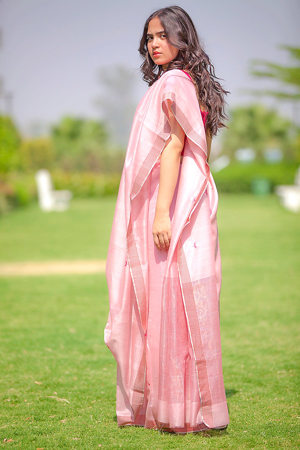 Gulabi Chanderi Silk Sari