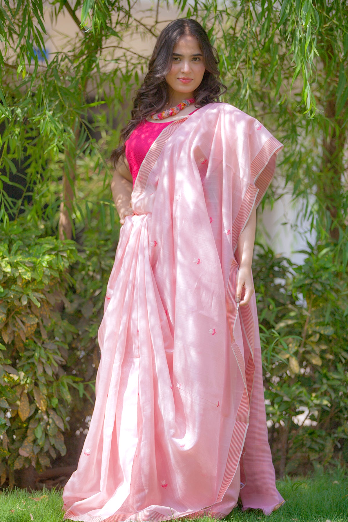 Gulabi Chanderi Silk Sari