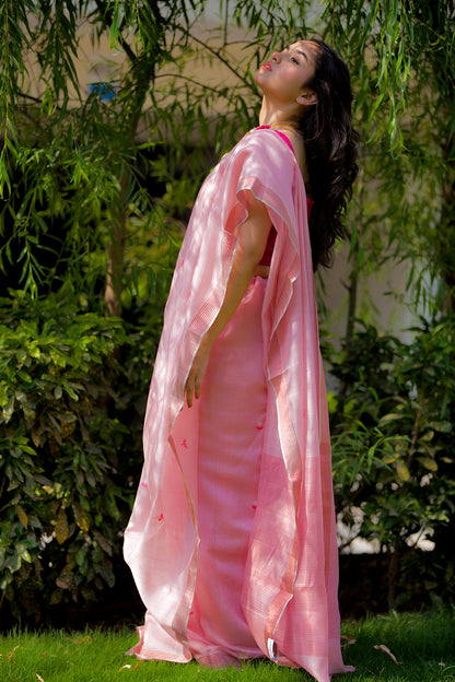 Gulabi Chanderi Silk Sari