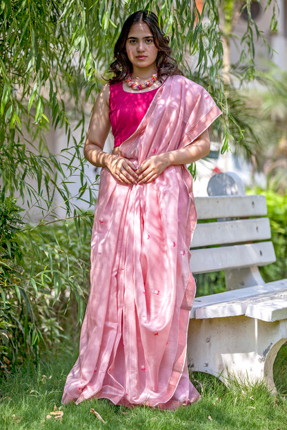 Gulabi Chanderi Silk Sari